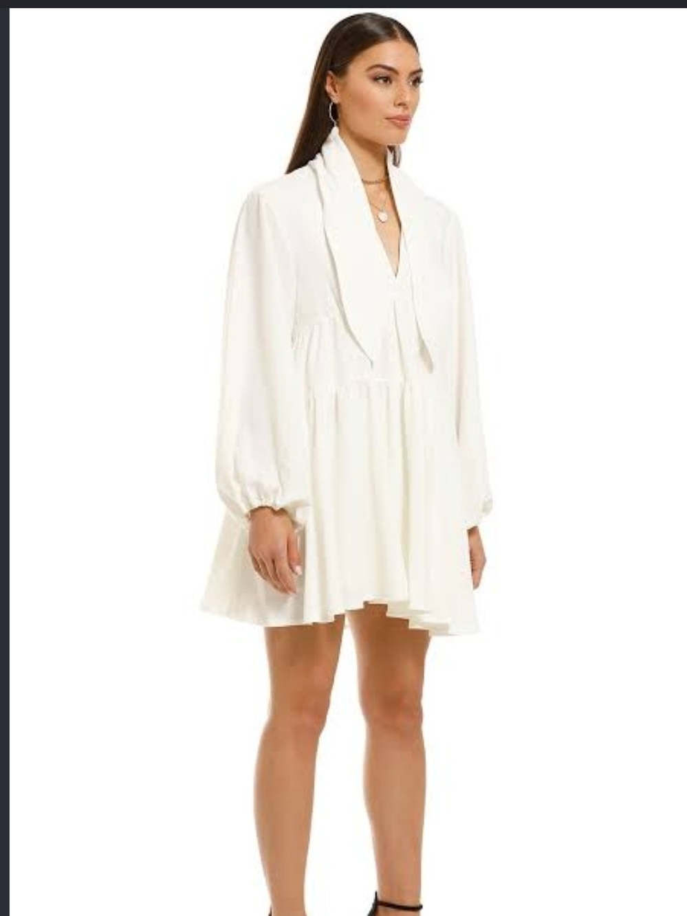 Women's Ivory Long-Sleeve V-Neck Mini Dress